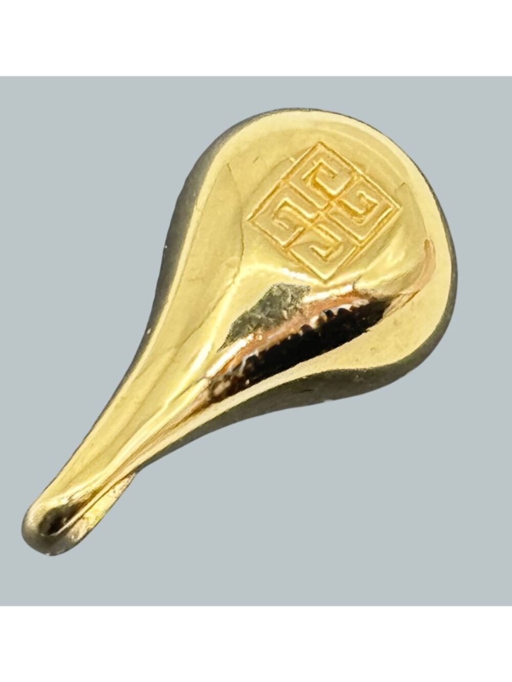 Vintage Givenchy Classic Logo Pendant Charm Teardrop Pear Shape Gold Tone Signed - Picture 6 of 14